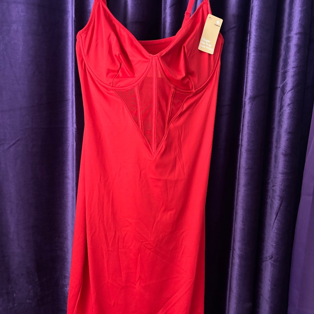 Shapewear Mesh Corset Panel Built-In Sculpting Midi Dress